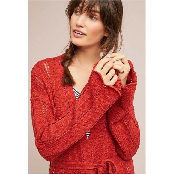 Meadow Rue Anthropologie Rust Open Knit Cardigan Sweater Boho Small (No Belt) - Picture 2 of 10